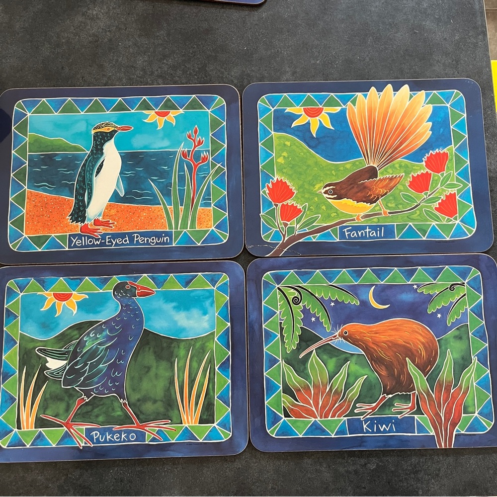 🇳🇿 Jason Products Ltd New Zealand Bird Cork Placemats Set of 6 Vintage